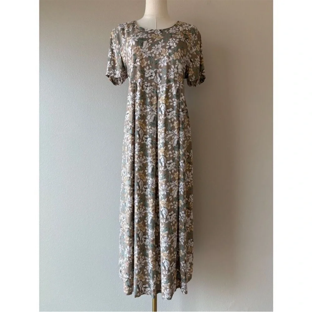 Oh! Mamma 90s green & beige floral maxi dress - Picture 2 of 7